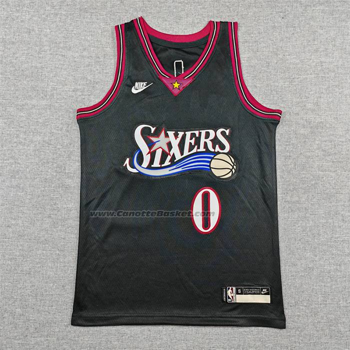 Maglia Bambino Philadelphia 76ers Tyrese Maxey No 0 Classia 2025-26 Nero